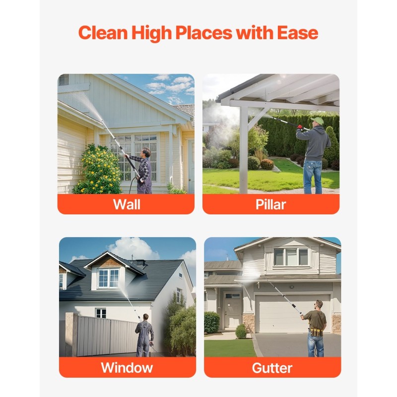 Teleskooppinen painepesurin jatkovarsi alumiininen 6,36 m ulkopintojen pesuun