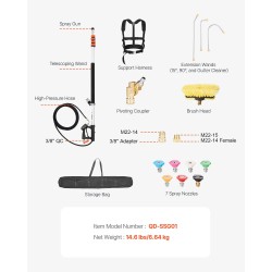 Alumiininen teleskooppinen painepesurin jatkovarsi 6,36 m 275 barin paineelle