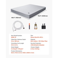 Maadoituslakana queen-kokoinen joustoreunainen 90% puuvilla 10% hopeakuitu mukana testeri 4,5 m johto