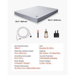 Maadoitettava aluslakana kingkoko 95% puuvillaa 5% hopeakuitua harmaa