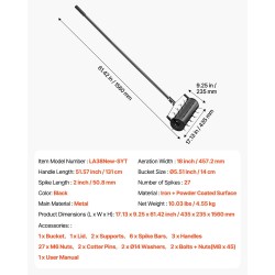 Rullaava nurmikon ilmastin 18 tuuman työleveys 27 rautapiikkiä 131 cm kahva metalli