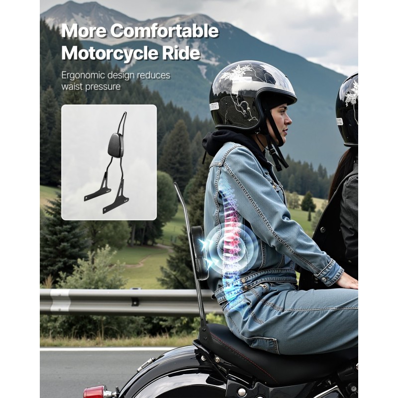 Moottoripyörän matkustajan selkänoja irrotettava vesitiivis keinonahka 730 mm Harley-Davidson Dana yhteensopiva