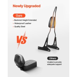 Moottoripyörän matkustajan selkänoja irrotettava vesitiivis keinonahka 730 mm Harley-Davidson Dana yhteensopiva