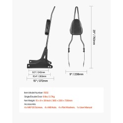 Moottoripyörän matkustajan selkänoja irrotettava vesitiivis keinonahka 730 mm Harley-Davidson Dana yhteensopiva