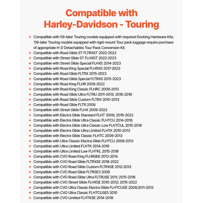 Moottoripyörän irrotettava selkänoja ja tavarateline ruostumattomalla rungolla vedenpitävällä nahalla Touring-malleihin