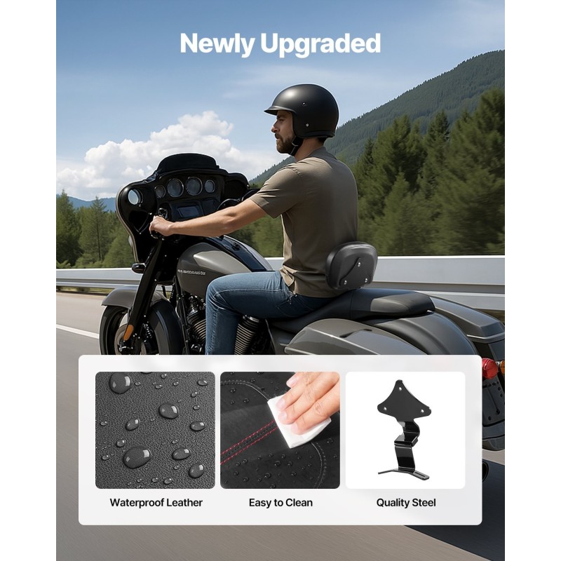 Moottoripyörän irrotettava selkänoja 310 mm musta keinonahka Harley-Davidson Touring