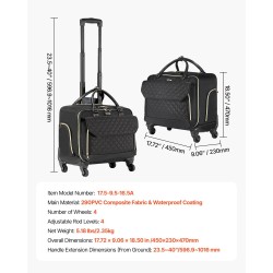 Rullattava tietokonelaukku 17,3-tuumaiselle kannettavalle 4 pyörää vedenpitävällä pinnoitteella 1680D Oxford-kangas musta-kulta