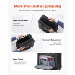 Rullattava tietokonelaukku 15,6 tuuman 1680D-kangas vedenpitävä musta kaksi pyörää