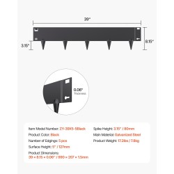 Nurmikon reunussetti sinkitty teräs 5 kpl 990 mm 127 mm musta