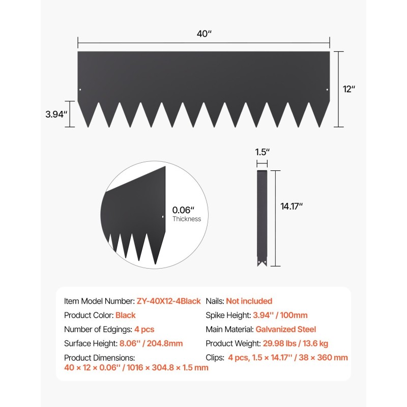 Reunuselementti sinkitty teräs 4 kpl 1016 x 305 mm musta nurmikolle