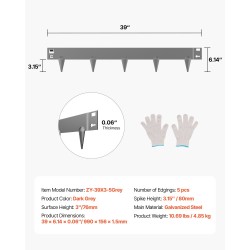Reunalista galvanoitu teräs 76 mm korkeus 5 kpl tummanharmaa taipuisa nurmikolle