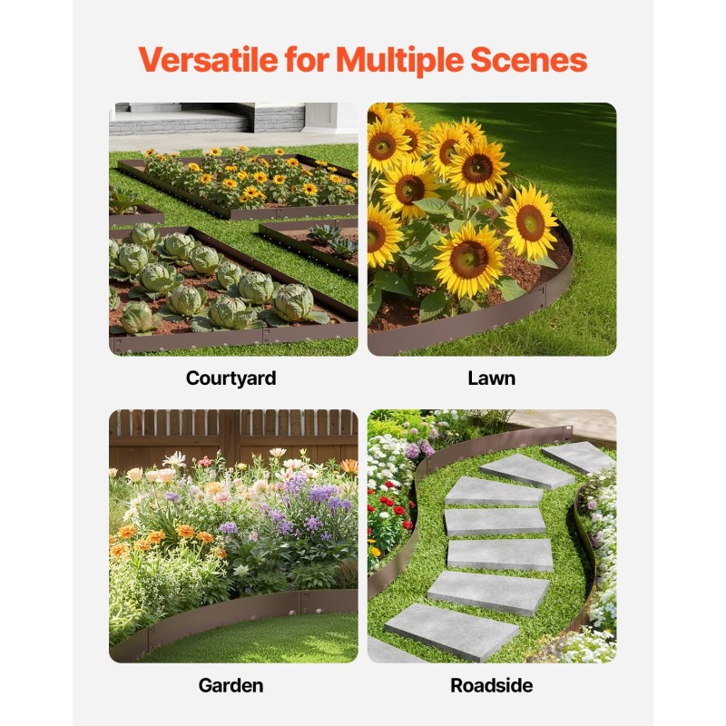 Galvanoitu teräsreunusnauha nurmikon rajaamiseen 990 mm 5 osaa ruskea