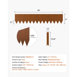 Teräsreunusnauha säänkestävä 6 kpl 1016 mm 124,5 mm pihalle