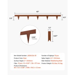 Reunuslista pihalle säänkestävä teräs 10 kpl 1016 x 114 mm ruosteenruskea
