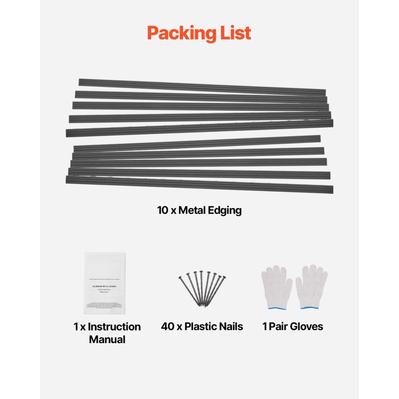 Reunus alumiiniseoksesta 10 kpl 1524 mm musta nurmikolle ja istutuksiin