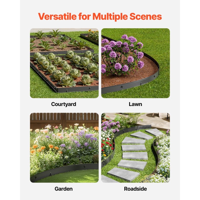 Puutarhareunus alumiiniseos 8 kpl 1830 mm musta taipuisa nurmikon rajaukseen