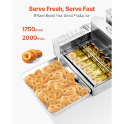 Automaattinen donitsikone 304-ruostumaton teräs 360 donitsia tunnissa 6 riviä