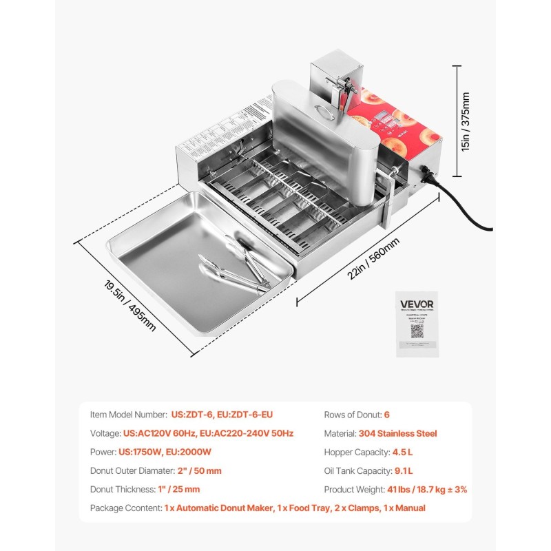 Automaattinen donitsikone 304-ruostumaton teräs 360 donitsia tunnissa 6 riviä