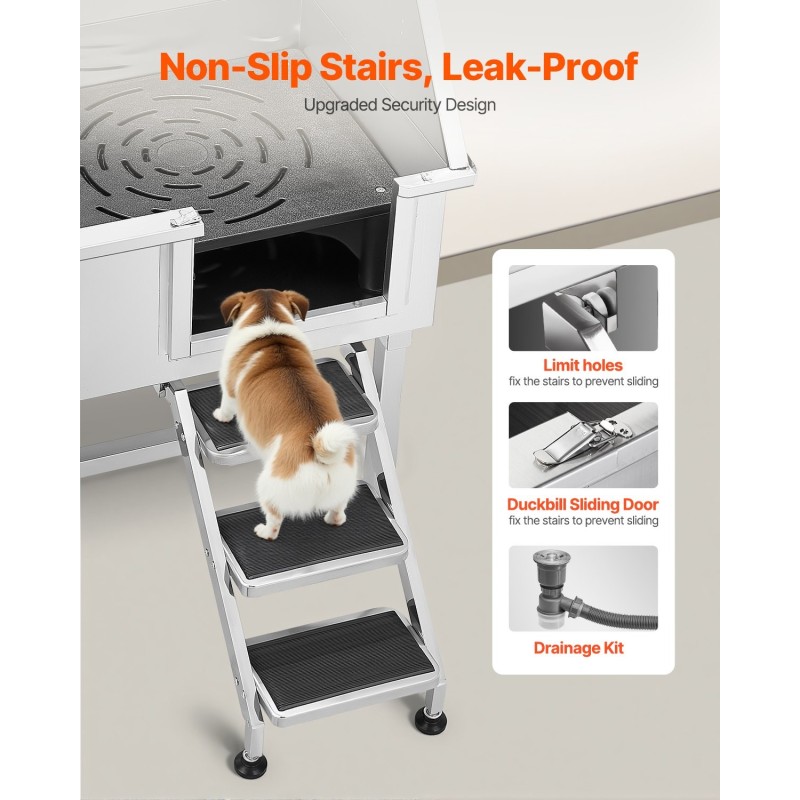 Pesuallas ruostumatonta terästä lemmikeille 96,5 cm kantavuus 100 kg oikeanpuoleisella ovella