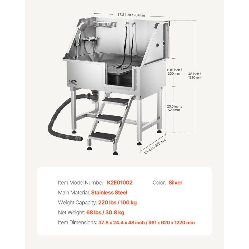 Pesuallas ruostumatonta terästä lemmikeille 96,5 cm kantavuus 100 kg oikeanpuoleisella ovella