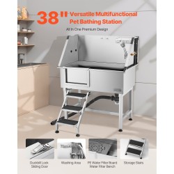 Lemmikkien pesuallas ruostumatonta terästä 96,5 cm pienille ja keskikokoisille koirille ja kissoille