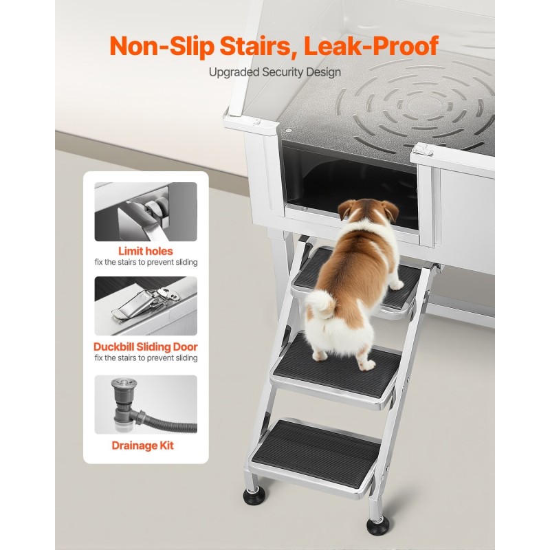 Lemmikkien pesuallas ruostumatonta terästä 96,5 cm pienille ja keskikokoisille koirille ja kissoille