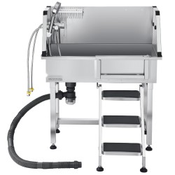 Lemmikkien pesuallas ruostumatonta terästä 87 senttimetriä suihkupäällä kuuma ja kylmävesihanalla teleskooppisilla portailla