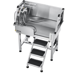 Lemmikkien pesuallas ruostumatonta terästä 87 senttimetriä suihkupäällä kuuma ja kylmävesihanalla teleskooppisilla portailla