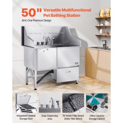 Koirien pesuallas 127 cm 304-ruostumaton teräs hoitola- ja kotikäyttöön