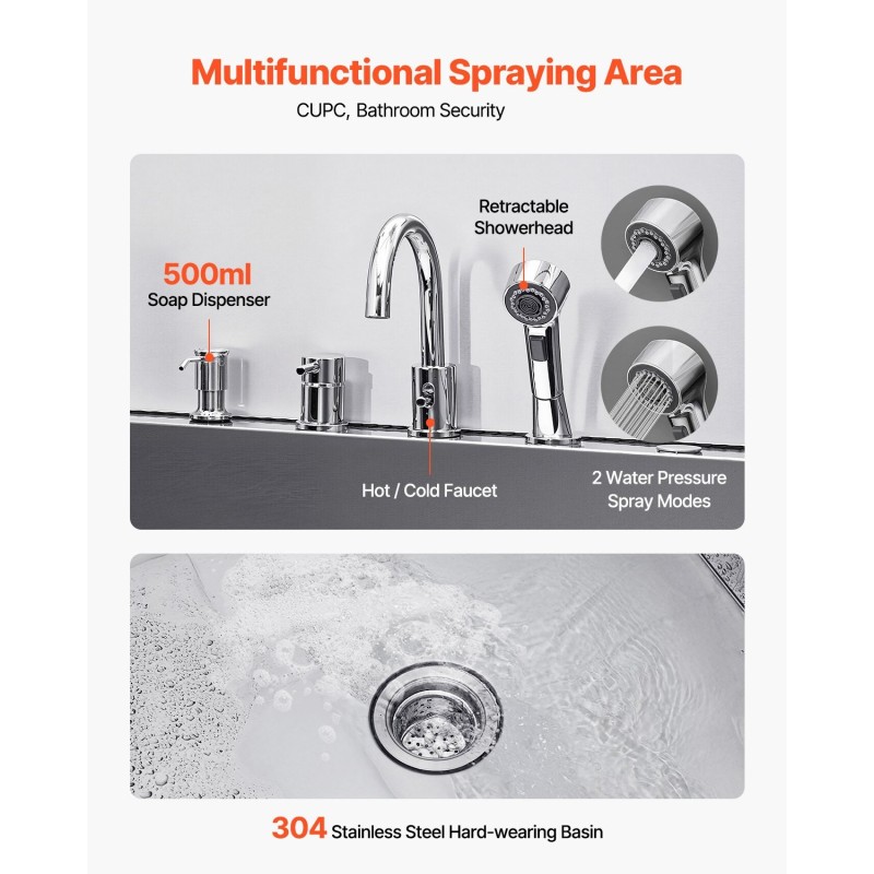 Koirien pesuallas 127 cm 304-ruostumaton teräs hoitola- ja kotikäyttöön