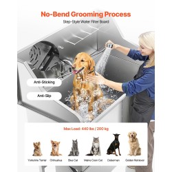 Koirien pesuallas 127 cm 304-ruostumattomasta teräksestä liukumattomalla rampilla säilytyslaatikolla oikeanpuoleisella ovella