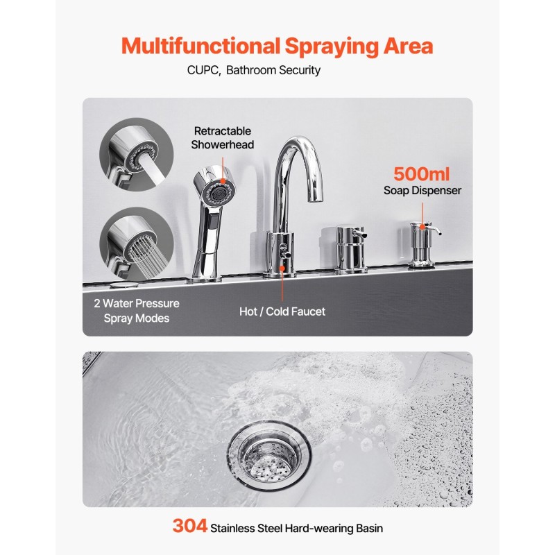 Koirien pesuallas 127 cm 304-ruostumattomasta teräksestä liukumattomalla rampilla säilytyslaatikolla oikeanpuoleisella ovella