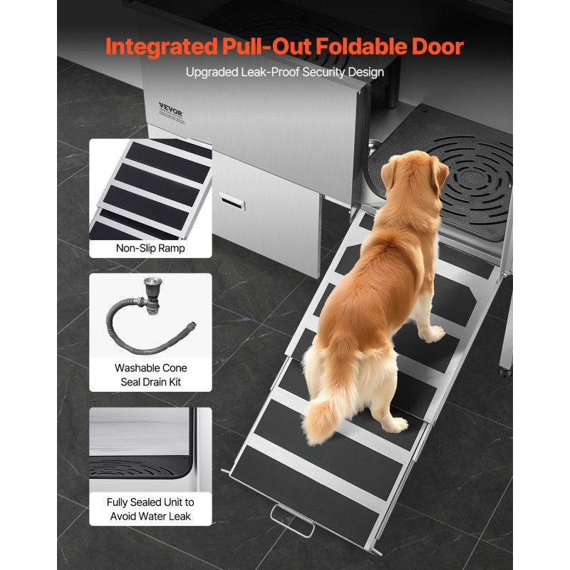 Koiran pesuallas 304-ruostumaton teräs 1550 x 790 x 1470 mm 200 kg ammatti‑ ja kotikäyttöön