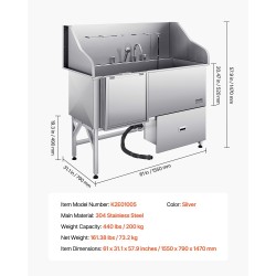 Koiranpesuallas 304 ruostumaton teräs vasen ovi 200 kg kantavuus