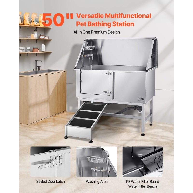 Koiranpesuallas ruostumatonta terästä 127 cm vasen ovi ramppi hana ja suihkupää