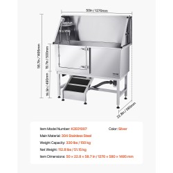 Koiranpesuallas ruostumatonta terästä 127 cm vasen ovi ramppi hana ja suihkupää