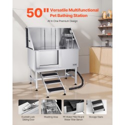 Koirien pesuallas ruostumaton teräs 150 kg kantavuus suihkulla vasemmalla ovella