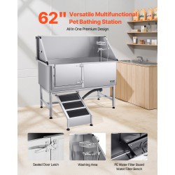 Koirien pesuallas 304-ruostumaton teräs 1500×700×1495 mm kantavuus 200 kg