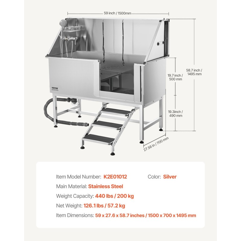 Koiran pesuallas ruostumattomasta teräksestä portaat säädettävät jalat oikea ovi
