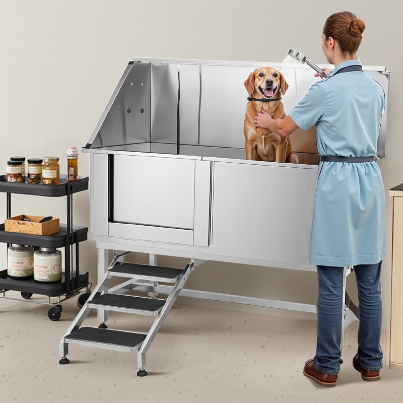 Koiran pesuasema ruostumattomasta teräksestä vasen ovi portaat säädettävät jalat 200 kg
