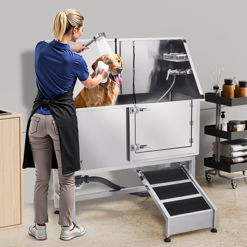 Koirien pesuallas 304-ruostumatonta terästä sopii kaikenkokoisille lemmikeille rampilla ja PE-vesisuodattimella