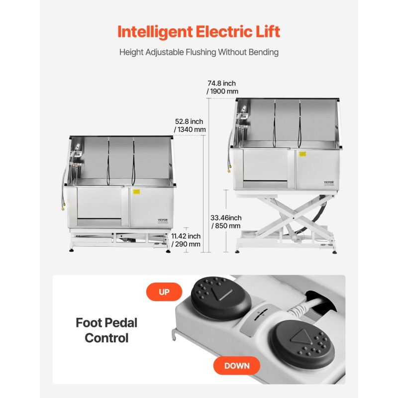 Koirien pesuallas sähköisesti säädettävä ruostumaton teräs 127 cm vasen ovi hana suihkupää