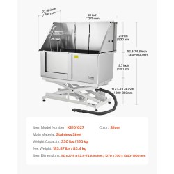 Koirien pesuallas sähköisesti säädettävä ruostumaton teräs 127 cm vasen ovi hana suihkupää