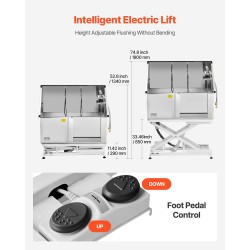 Sähkökäyttöinen koirien pesuasema ruostumattomasta teräksestä korkeudensäätöisellä oikeanpuoleisella ovella vesisuodattimella