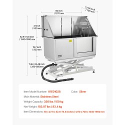 Sähkökäyttöinen koirien pesuasema ruostumattomasta teräksestä korkeudensäätöisellä oikeanpuoleisella ovella vesisuodattimella