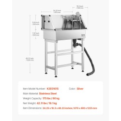 Lemmikkien korotettu pesuallas ruostumattomasta teräksestä 86,4 cm pienille koirille ja kissoille