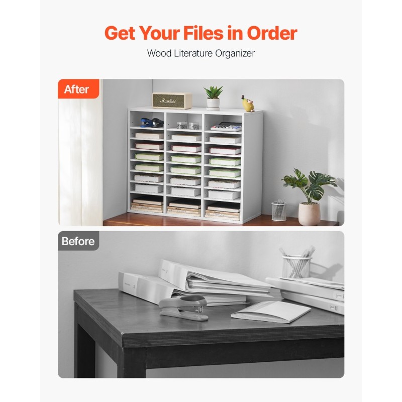 Asiakirjalokerikko 24 lokeroa säädettävillä hyllyillä pinnoitettu lastulevy ja MDF valkoinen toimistokäyttöön