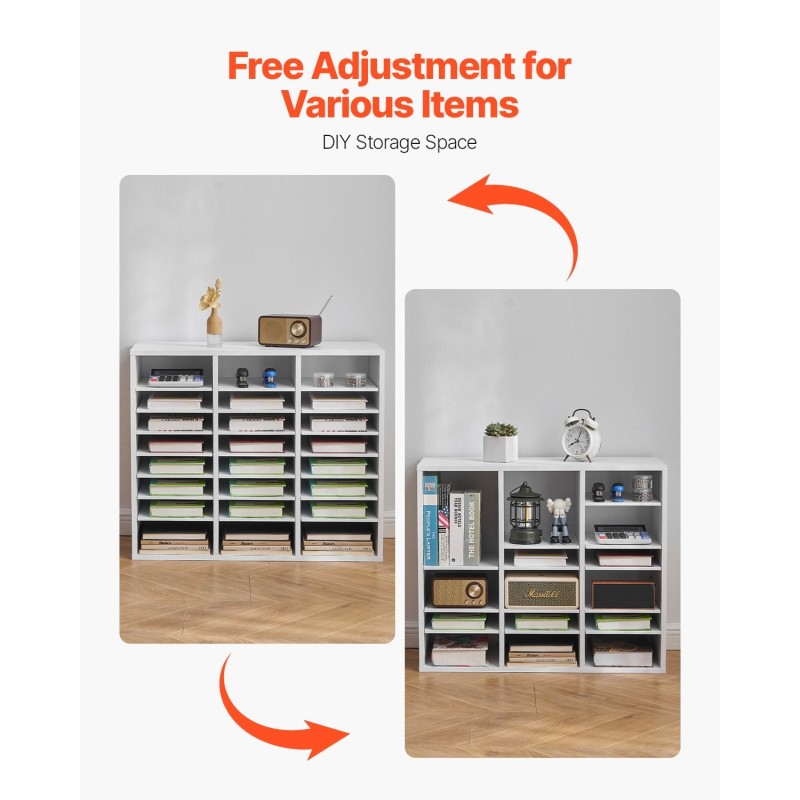 Asiakirjalokerikko 24 lokeroa säädettävillä hyllyillä pinnoitettu lastulevy ja MDF valkoinen toimistokäyttöön