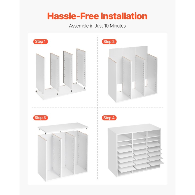 Asiakirjalokerikko 24 lokeroa säädettävillä hyllyillä pinnoitettu lastulevy ja MDF valkoinen toimistokäyttöön