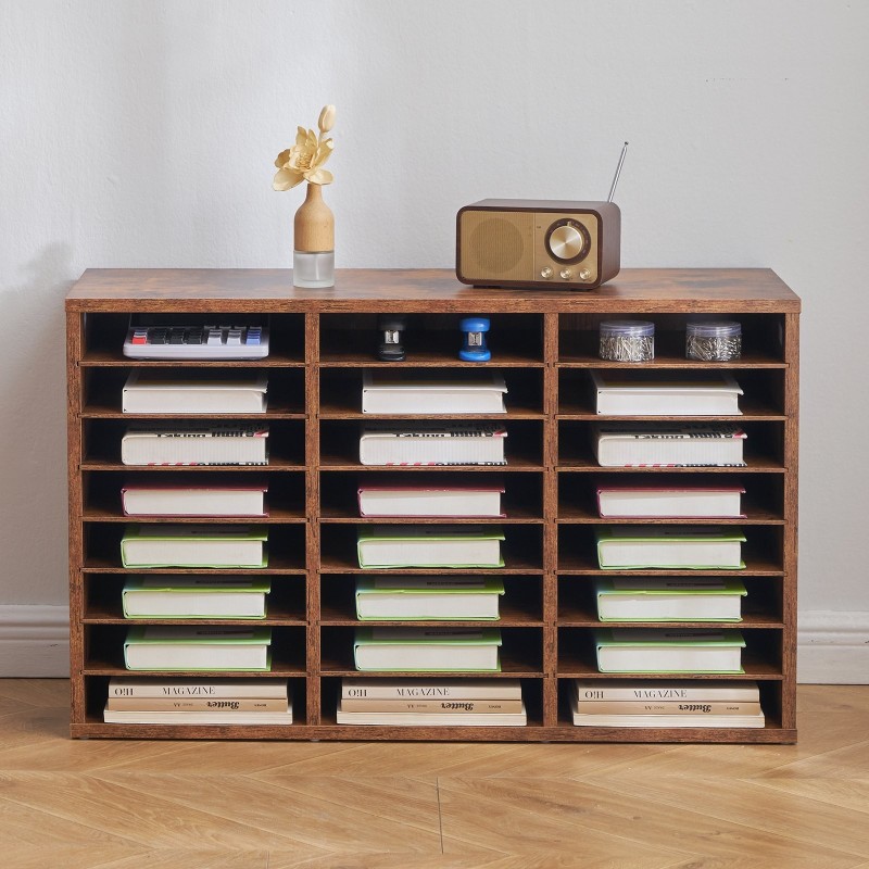 Kirjelaatikosto 24 lokeroa viilutettu lastulevy MDF-levy tummanruskea 800x297x490 mm